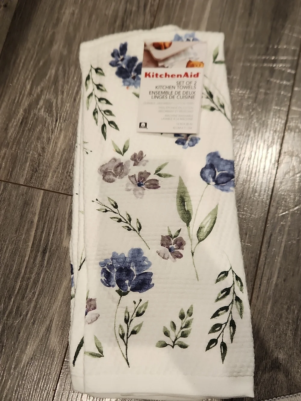 KitchenAid Blue and Green Floral Kitchen Towels - Set of 2
